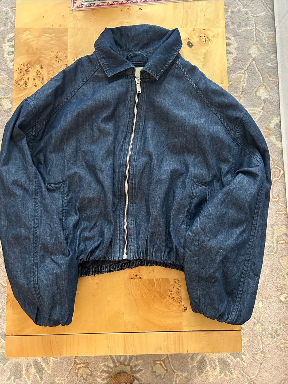 Stradivarius Dark Blue Denim Zip-Up Bomber Jacket Spanish Fashion